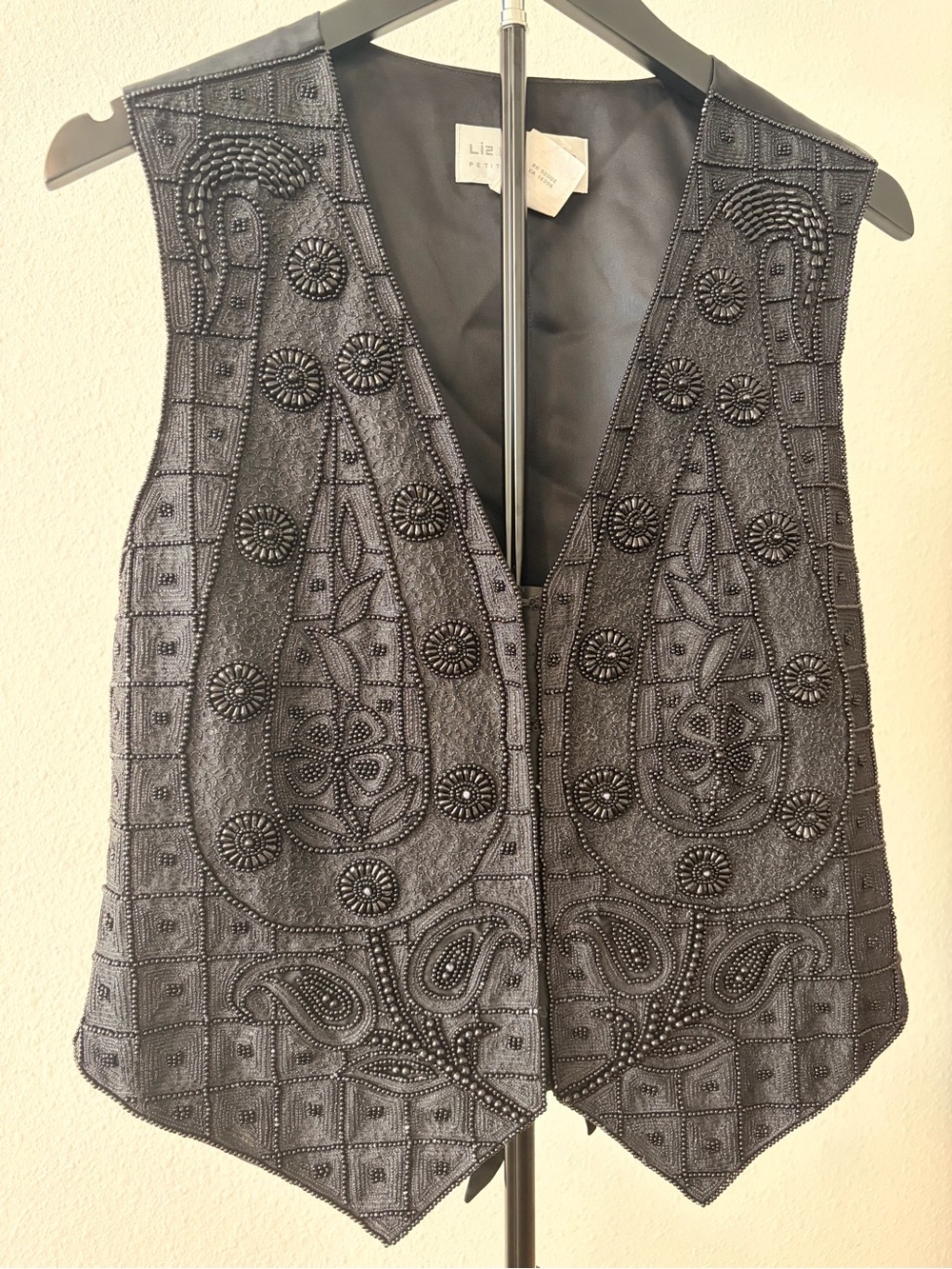 Insane 100% Silk Liz Claiborne Black Beaded Embroidered Vest